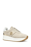 Geox Women Beige Low-Top Lace-Up Thick Sole Suede Leather Sneaker | Derimod