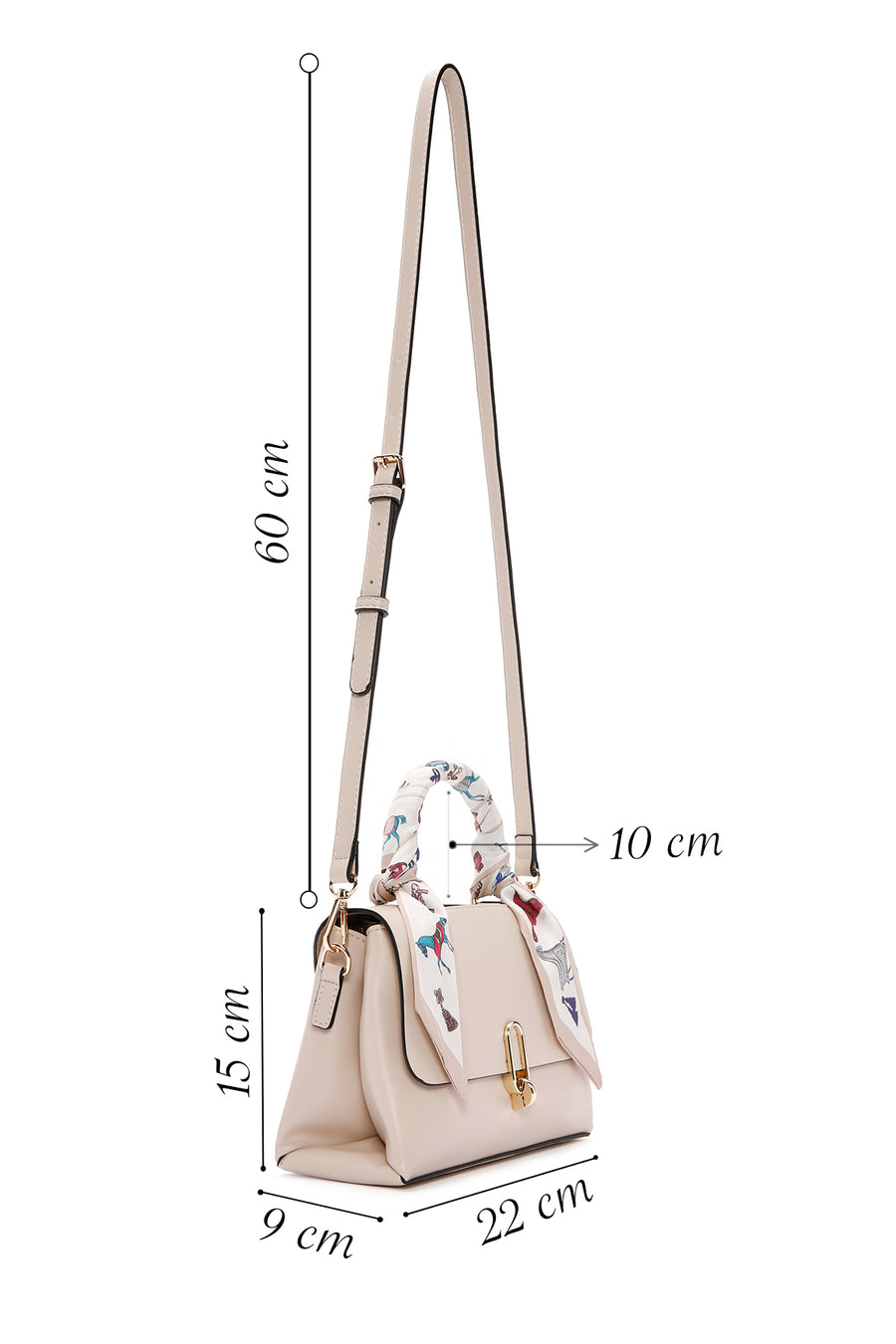 Women's Cream Long Strap Handbag with Accessory Detail