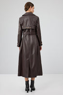 Jenny -X Women's Brown Belt Detailed Leather Trench Coat | Derimod