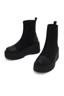 Woman Black Thick-Soled Fabric Boots | Derimod
