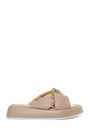 Women's Beige Buckle Detailed Leather Slippers | Derimod