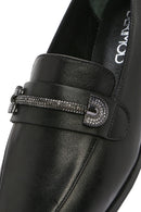 Women's Black Buckled Leather Masculine Loafer | Derimod
