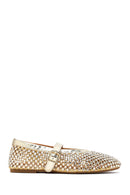Women's Gold Mesh Stone-Studded Ballet Flats | Derimod