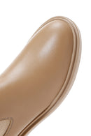 Women's Beige Leather Flat Chelsea Boots | Derimod