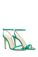 Women's Green Leather Heeled Sandals | Derimod