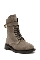 Women's Mink Zipper Suede Leather Combat Boots | Derimod