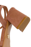 Woman Mink Ankle-Buckle Chunky-Heel Suede Leather Sandals | Derimod