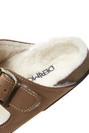 Women's Mink Double Buckled Leather Slippers | Derimod