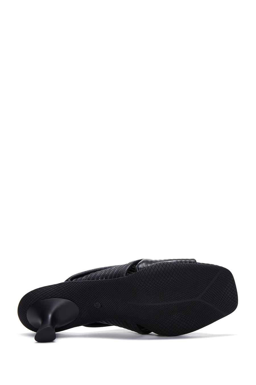 Women's Black Leather Heeled Slippers