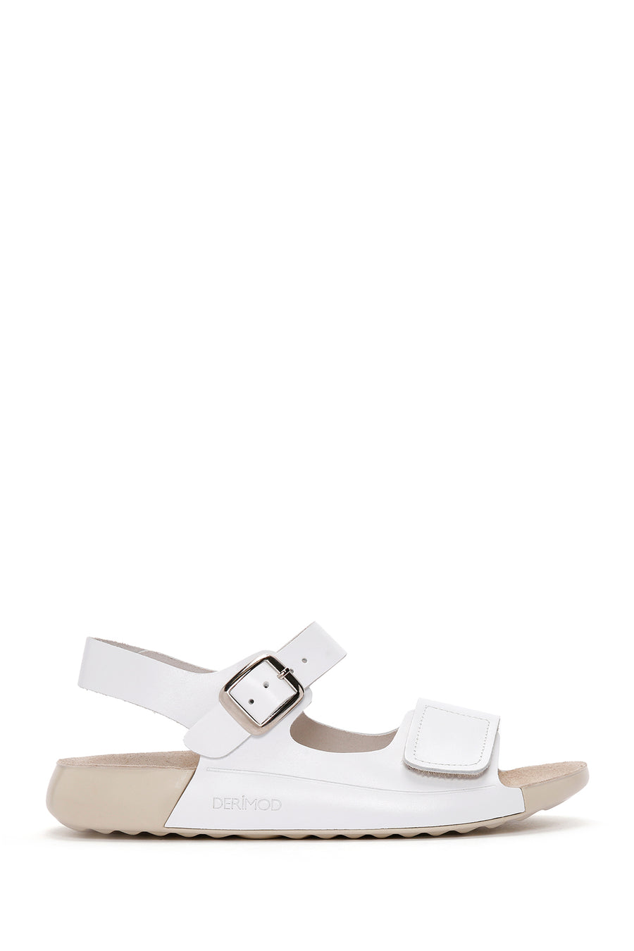 Women's White Ankle Strap Leather Comfort Sandals 25SFD500318 | Derimod