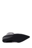 Woman Black Zip Closure Wedge-Heel Leather Boots | Derimod