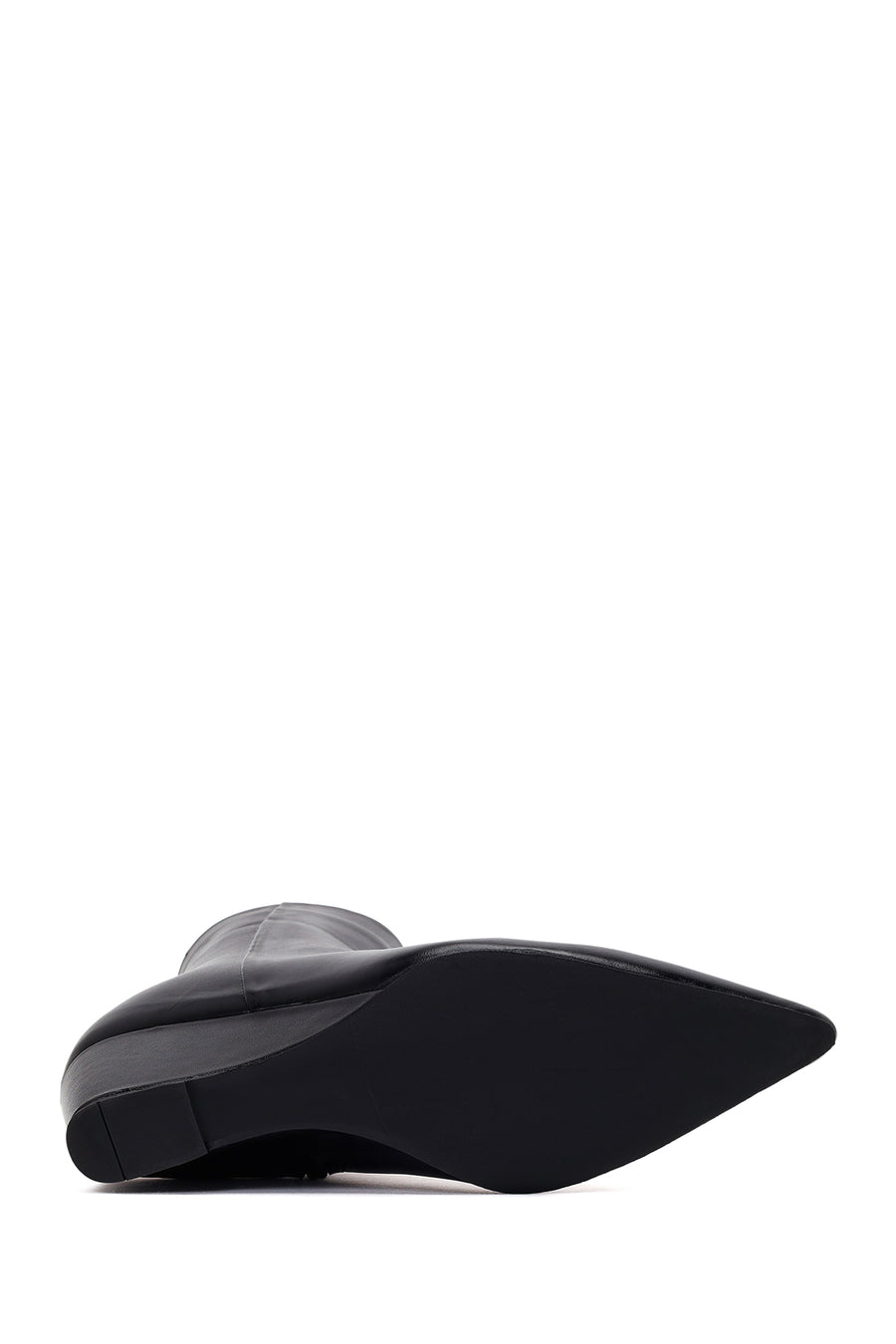 Woman Black Zip Closure Wedge-Heel Leather Boots
