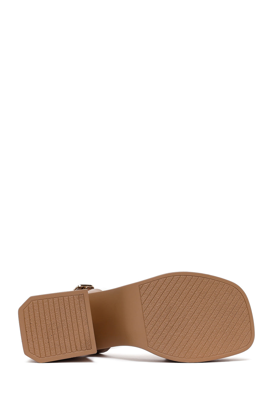 Women's Beige Ankle Buckle Chunky Heel Platform Leather Sandals