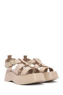 Women's Beige Ankle Strap Thick Soled Leather Sandals | Derimod