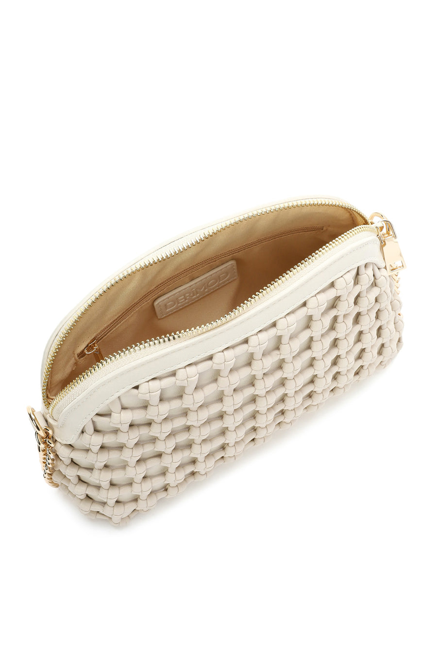 Woman Cream Long Braided Crossbody Bag with Long Chain Strap