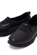 Woman Black Stone-Detail Leather Comfort Shoes | Derimod