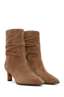 Woman Beige Heeled Suede Boots | Derimod