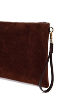 Woman Brown Suede Clutch Bag with Long Chain Strap | Derimod