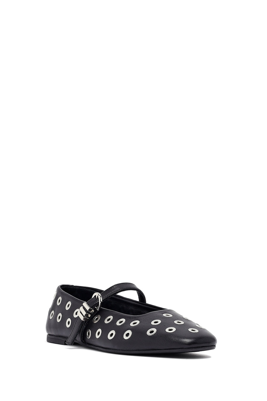 Woman Black Buckle Leather Babet