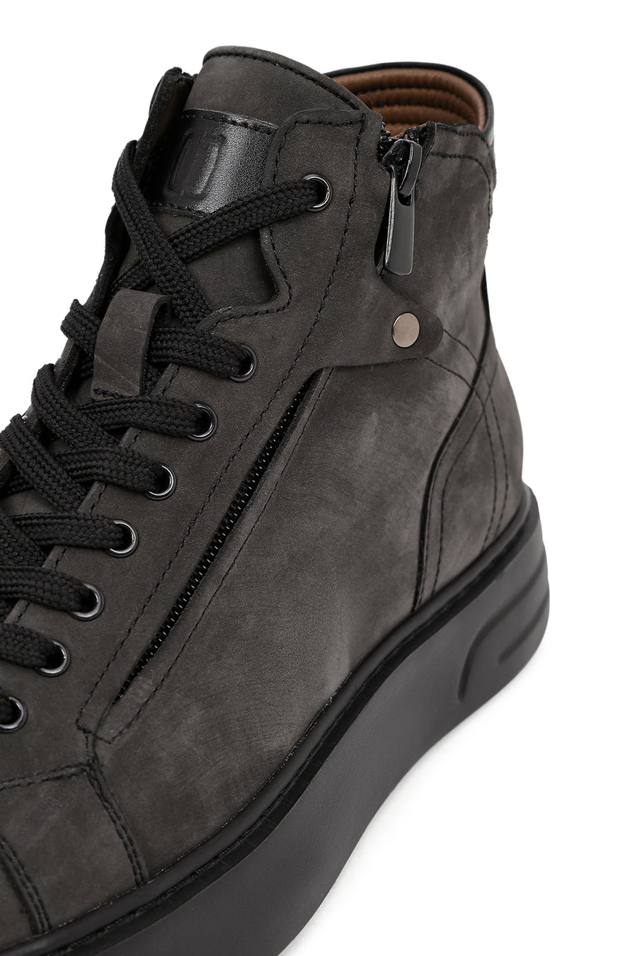 Men's Gray Double Zipper Thick Sole Nubuck Leather Sports Boots