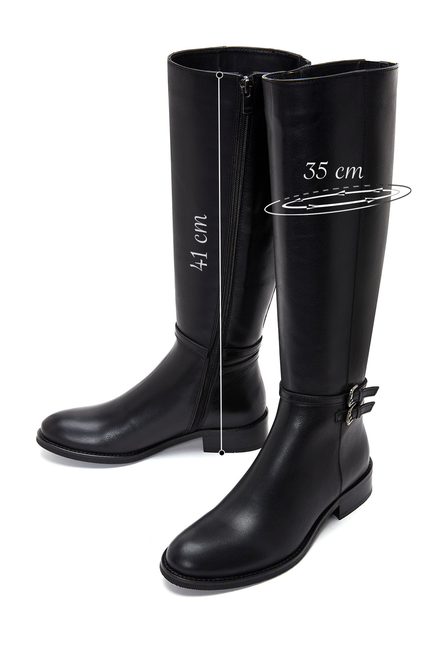 Women's Black Zippered Buckle Detailed Leather Boots