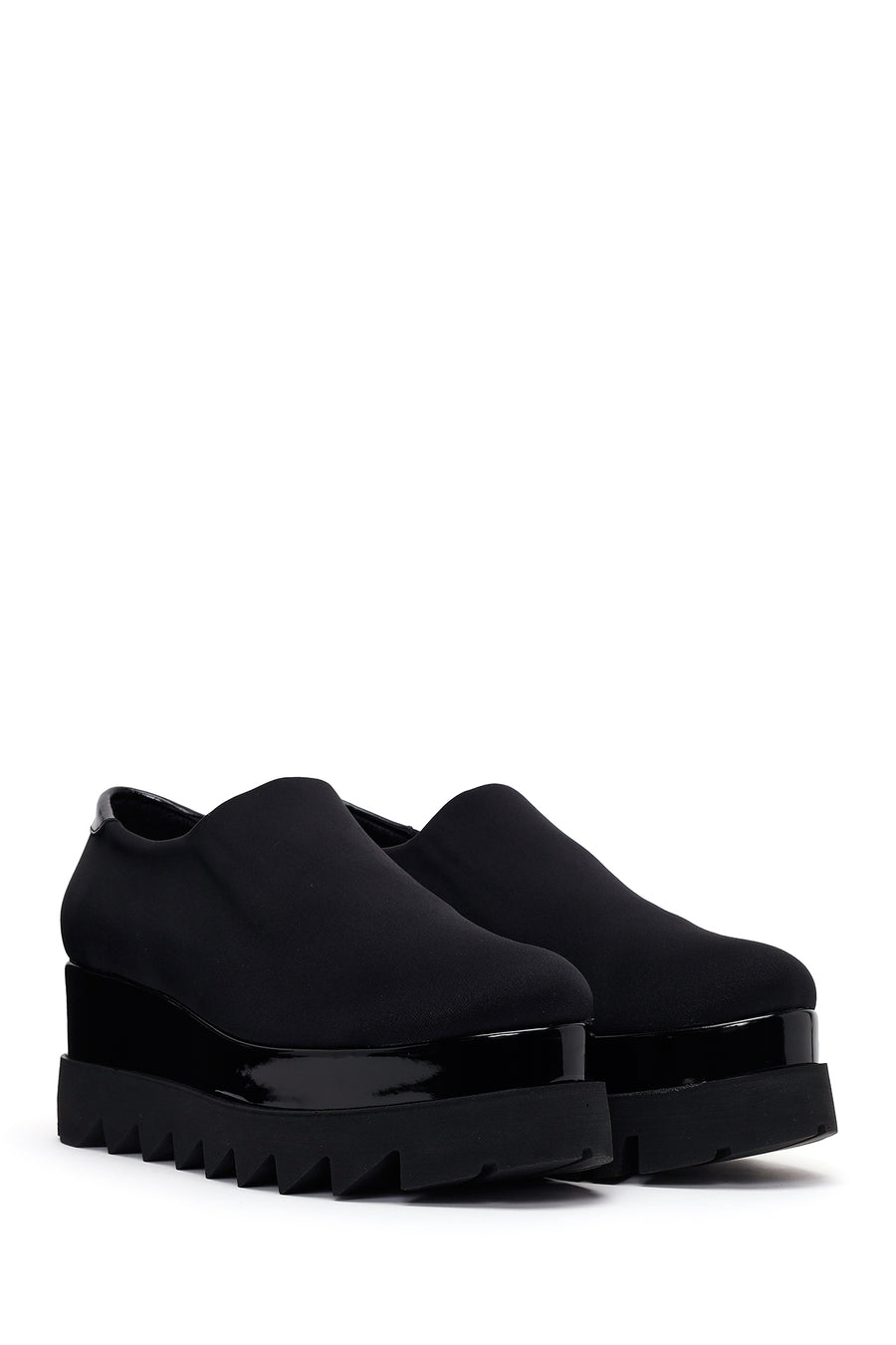 Woman Black Wedge Fabric Shoes