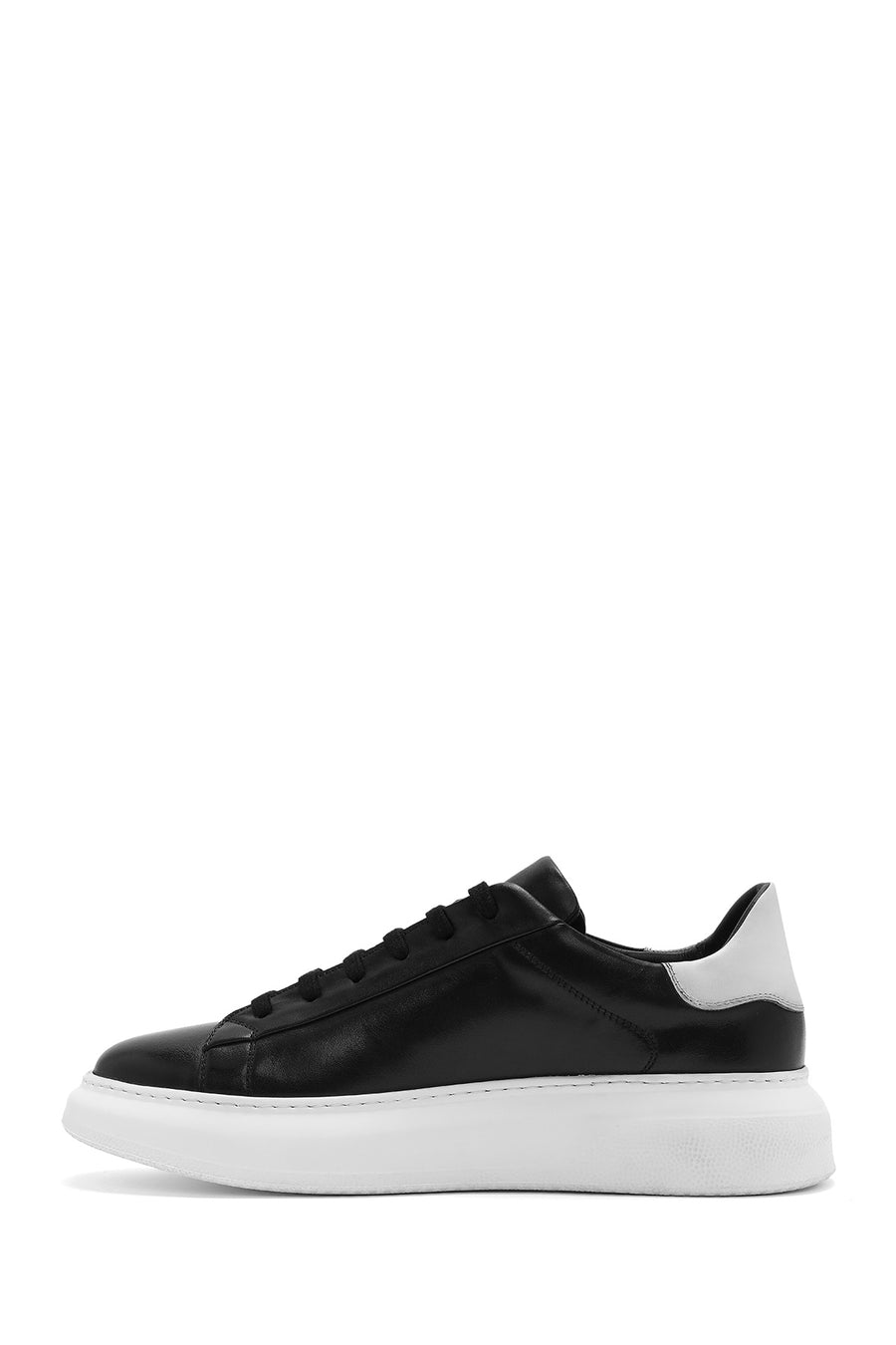 Men's Black Lace-up Thick-Sole Leather Sneaker