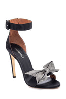 Women's Black Satin Thin Heeled Sandals | Derimod