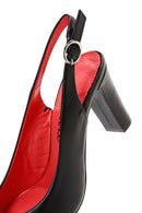 Derimod Gritti Women's Black Slingback Thick Heeled Leather Shoes | Derimod