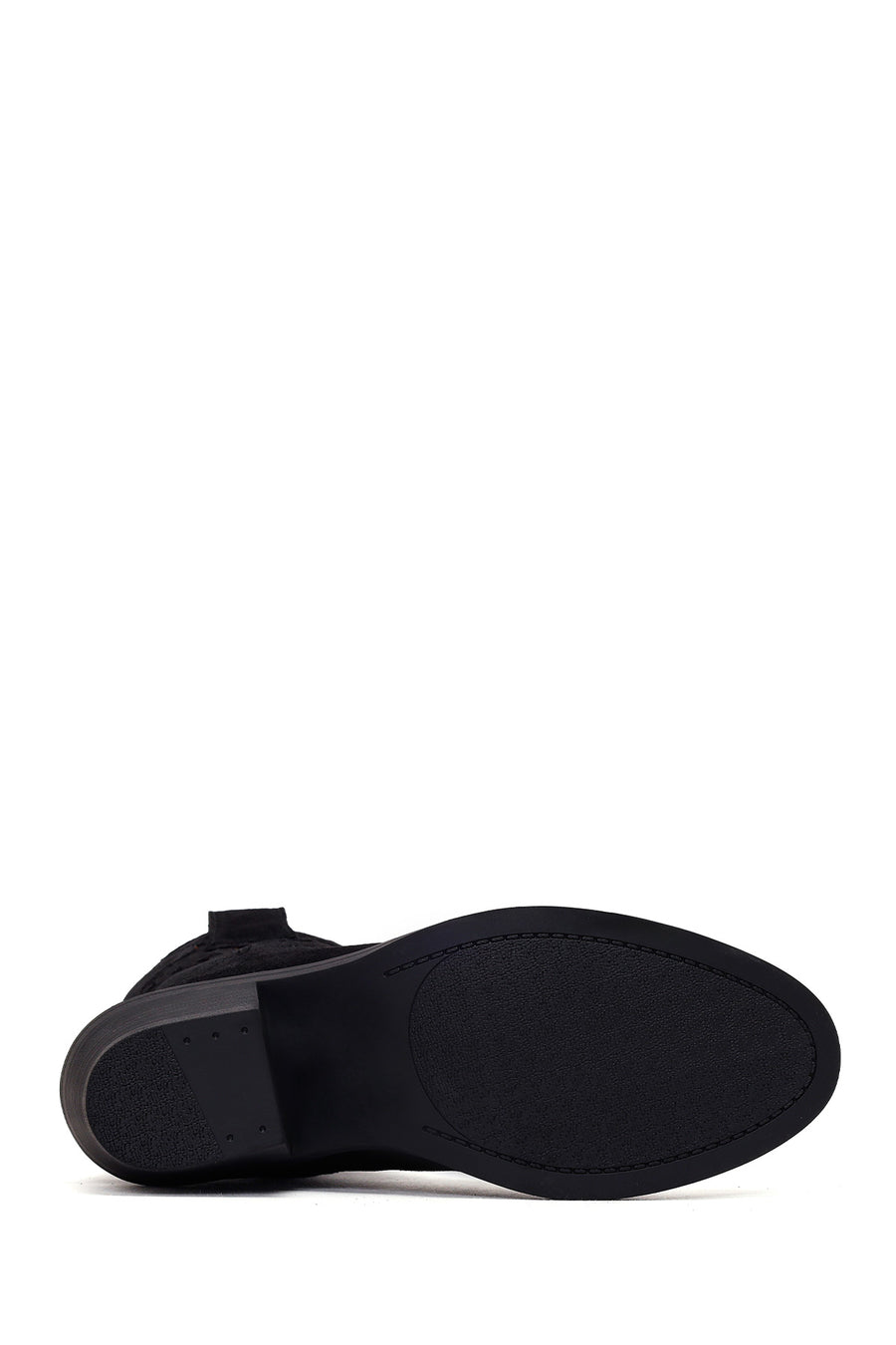Woman Black Short Chunky-Heel Suede Cowboy Boots