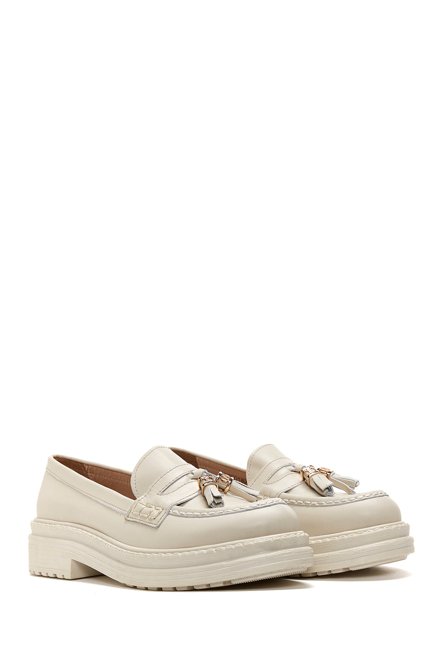 Women's Beige Leather Tassel Loafer