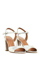 Women's Silver Ankle Buckle Chunky Heel Metallic Leather Sandals | Derimod