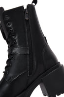 Women's Black Leather Zippered Heeled Boots | Derimod