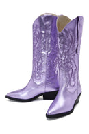 Women's Lilac Leather Patterned Cowboy Boots | Derimod