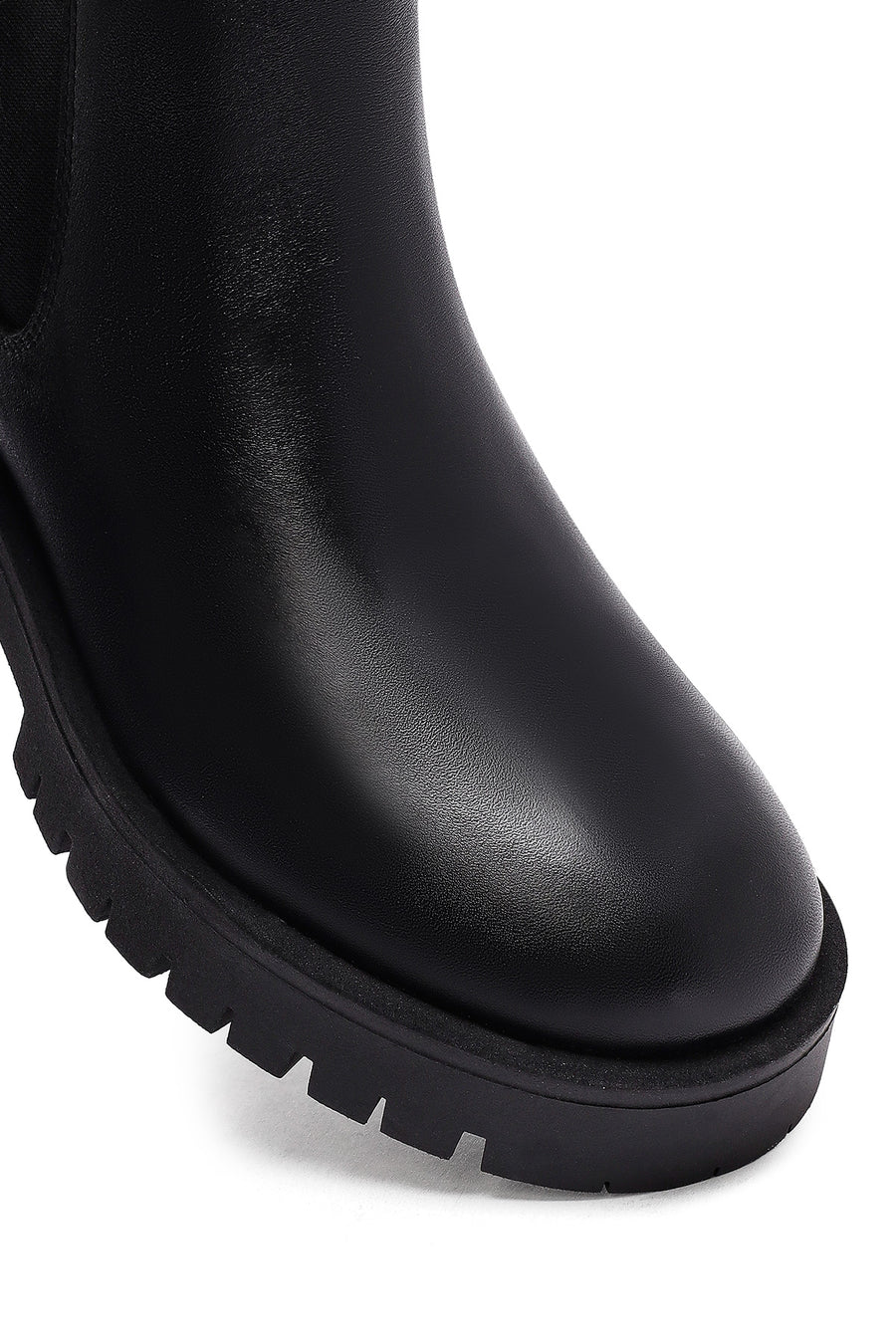 Woman Black Thick-Soled Leather Chelsea Boots