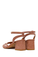 Woman Mink Ankle-Buckle Chunky-Heel Suede Leather Sandals | Derimod