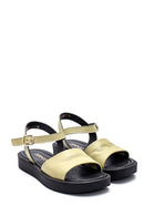 Women's Mint Green Leather Flat Sandals | Derimod