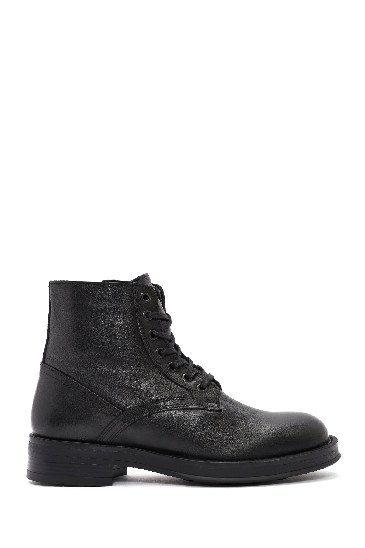 Men's Black Lace-Up Zipper Detailed Leather Casual Boots 24WFD707118 | Derimod
