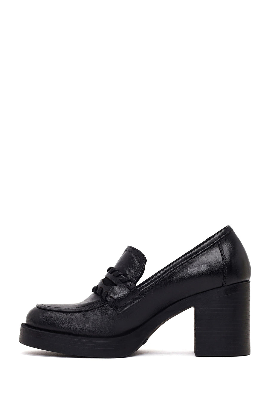 Woman Black Thick-Heeled Leather Loafer