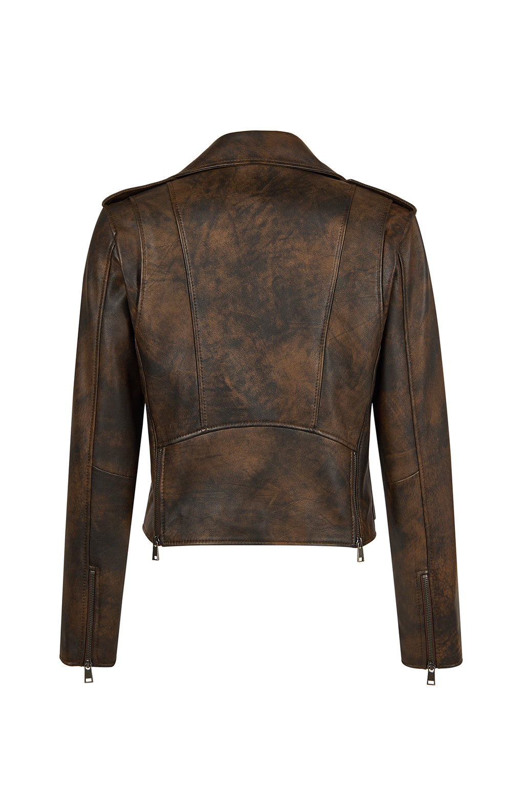 Newage Kadın Kahverengi Slim-Fit Biker Deri Ceket