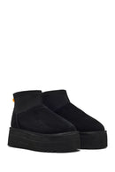 Women's Black Thick-Soled Suede Leather Teddy Boot | Derimod