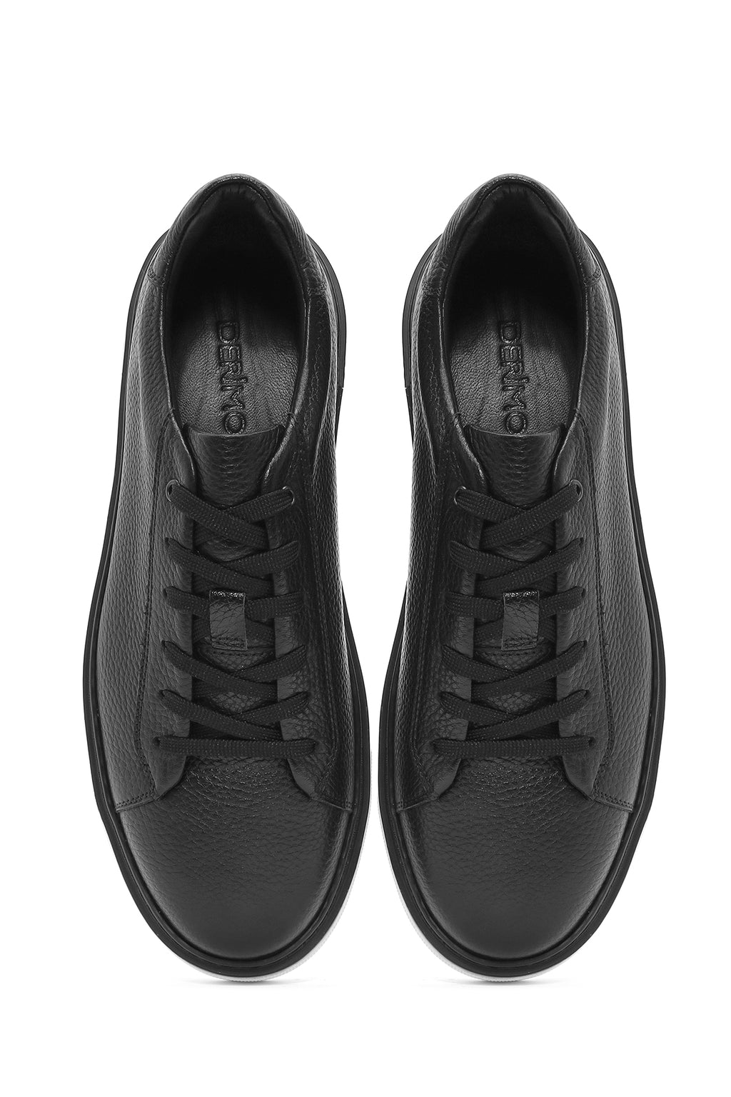 Erkek Siyah Bağcıklı Deri Sneaker