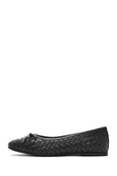 Women's Black Braided Leather Ballerinas | Derimod