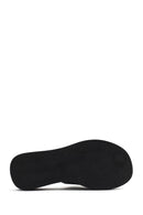 Women's Black Thick-Soled Printed Leather Comfort Slippers | Derimod