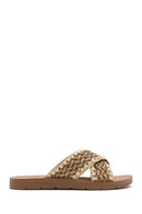 Women's Beige Braided Straw Slippers | Derimod