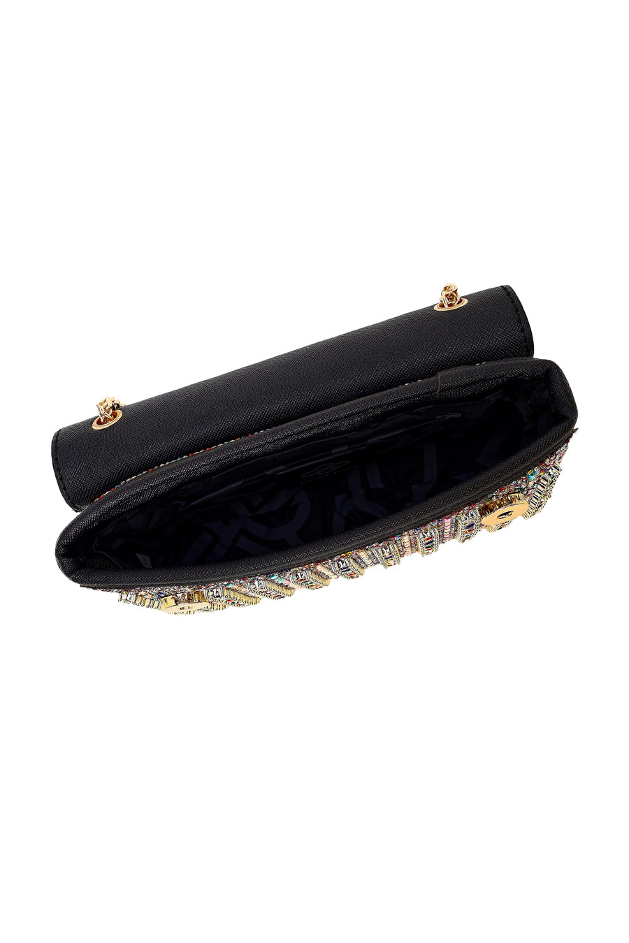 Woman Multicolored Long Chain Strap Rhinestone Evening Shoulder Bag