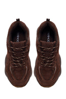 Woman Brown Lace-Up Thick-Soled Suede Leather Sneaker | Derimod