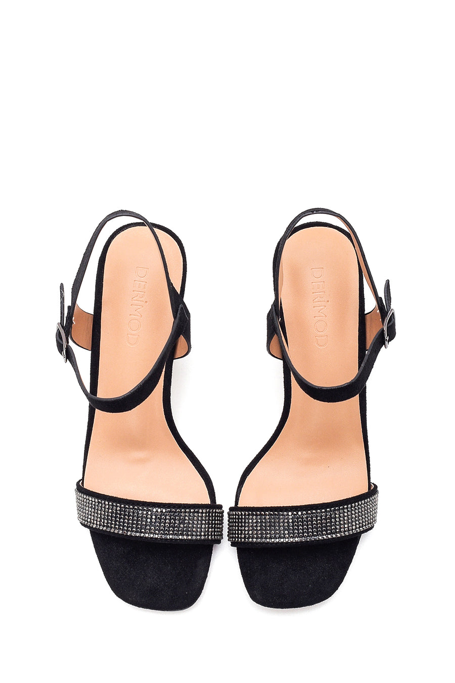 Women's Black Stone Heeled Sandals