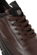 Erkek Kahverengi Bağcıklı Deri Sneaker | Derimod