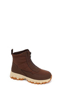 Woman Brown Zip Closure Thick-Soled Fabric Boots | Derimod